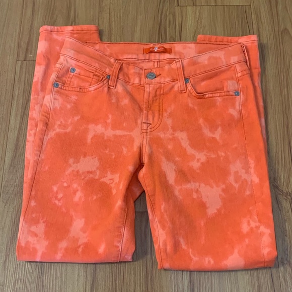 7 For All Mankind Orange Tie Dye Skinny Jeans - Picture 4 of 11